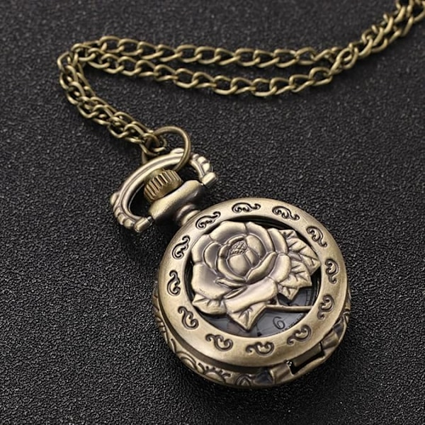 Lommeur i antik bronze mekanisk steampunk urkæde ur rose mønster smykker håndoptræk lommeur med kæde til mænd kvinder ferie