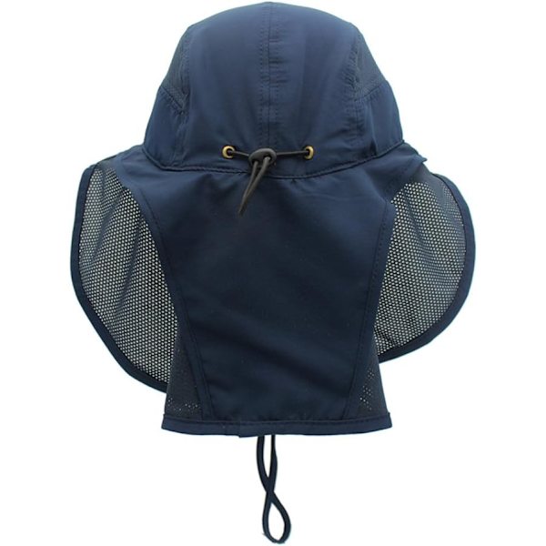 Solhatt Menn Kvinner UPF 50+ Utendørs UV Sommer Cap med Nakkebeskyttelse Fotturer Fiskehatt Strand Foldbar Safari Bush Hatter Mesh Hat Navy blue