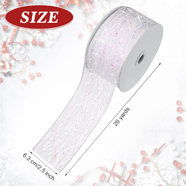 Valentinsdag Mesh Glitterbånd Gennemsigtig Metallic Mesh Bånd til Hjemmefest Gaveindpakning Krans DIY Håndværk Dekoration Silver