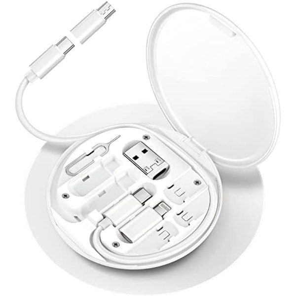 Monitoiminen datakaapelien säilytyslaatikko sovitin Lightning-, USB-C- ja Micro-USB-laitteille Universaali datansiirtokaapeli (valkoinen)