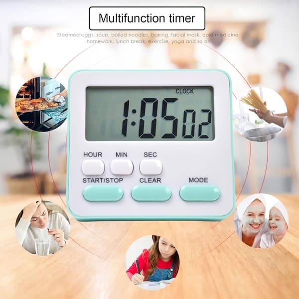 Elektronisk timer, kökstimer, timer för lärandehantering, LCD digital nedräkningsur med stativ grön