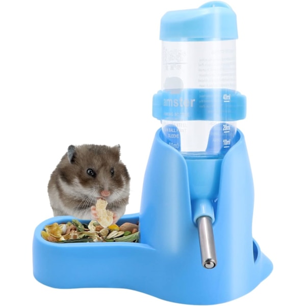 3-i-1 Hamsterhängande Vattenflaska Djur Automatisk Dispenser med Bas för Dvärghamster Mus Råtta Igelkott (80ML, Blå)
