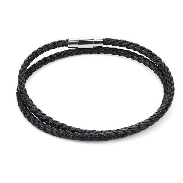 Læderarmbånd med dobbelt flettet læderarmbånd til mænd og kvinder i rustfrit stål