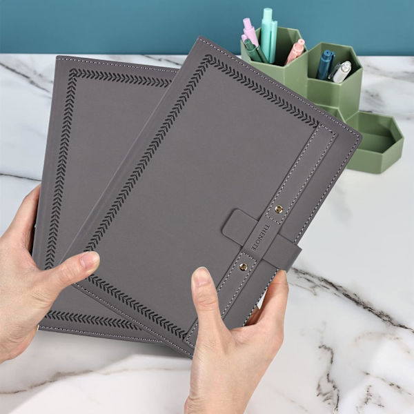 A5 Ruled Notebook, Kreativa insats spänne anteckningsböcker, Tjockt linjerat papper Kompositionsbok 320 sidor för kontor skola hem, 14,5 x 21 cm (grå) Gray