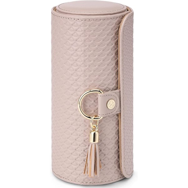 Rejse Smykkeskrin, Kunstlæder Smykke Ruller Smykke Organiser til Ringe, Øreringe, Halskæder, Armbånd, Gave til Kvinder, Par, Pink