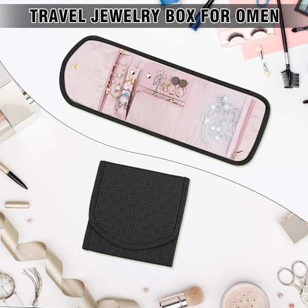 Rejse Smykkearrangør Rulle Smykke Etui Armbånd Ring Ørering Opbevaringsarrangør Rejse Smykkepung (Sort) Black