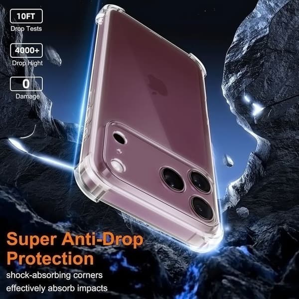 Fodral + 2 härdade glas för iPhone 18 Pro, TPU Stötsäker Reptålig Transparent Förstärkta hörn Transparent