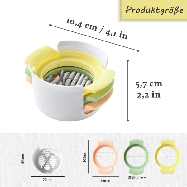 3 i 1 Rostfritt Stål Äggskärare - Lämplig för att skära kokta ägg & jordgubbar & kiwi & vita