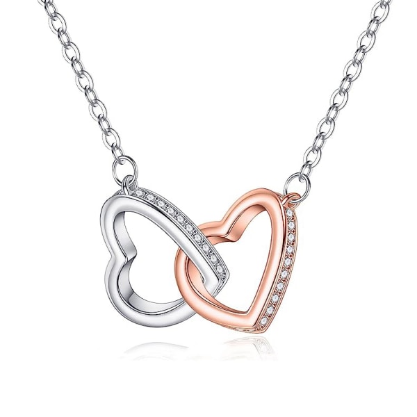 Vackert halsband med dubbelt hjärta hänge för förälder eller dotter present till mamma eller dotter | Smycken till mors dag