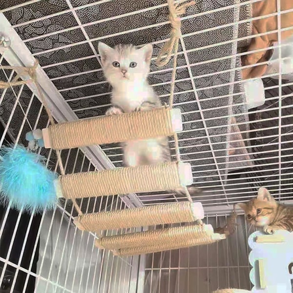 Klösställning i sisalrep - Kattstege - Klätterbro för katter - Väggmonterad klätterställning - Kattmöbel (100 cm)