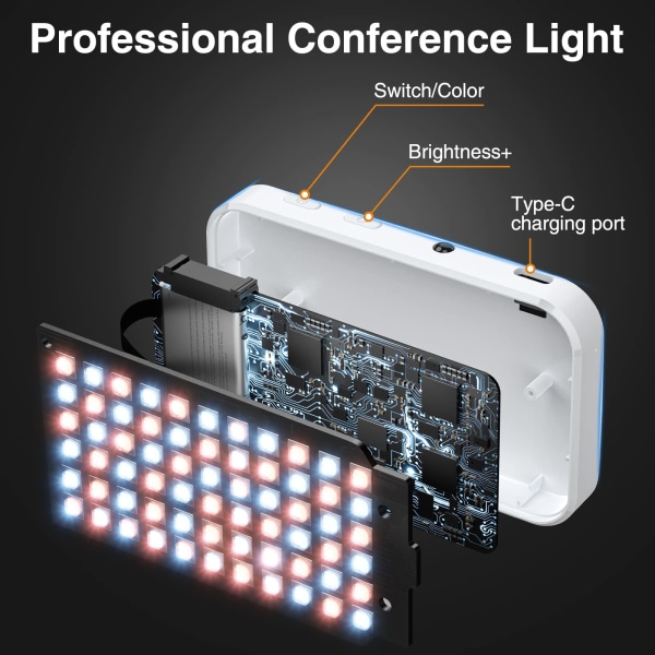 Belysningspanel för videokonferens, ringljus för bildskärmsklipp på, zoomsamtalsbelysning, självsändning och liveströmning Uppladdningsbar White