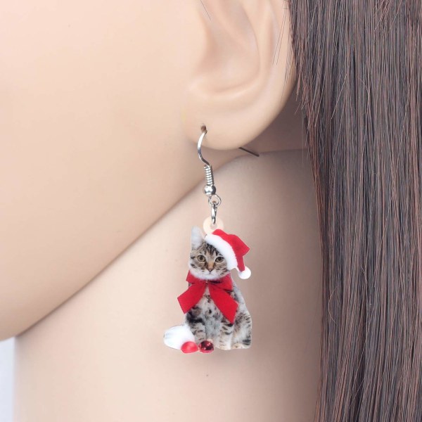 Søde julekatte øreringe dingle til kvinder piger charme dekoration gaver