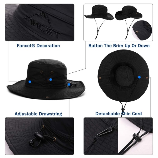 Solhatter med bred skygge Sommermesh UV-beskyttelse Safarilue Fiske Vandring Boonie-hatter med hakestropp Vanntett Pustende