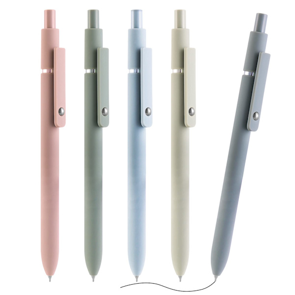 Æstetiske kuglepenne, 0,5 mm indtrækkelige gelblækpenne søde kuglepenne sort glat skrivning Pastel Rolle 5 stk. (Morandi) 5pc