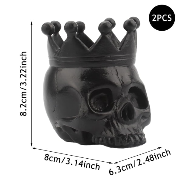 2 kpl Skull Tealight kynttilänjalka, hartsinen Skeleton Head kynttilänjalka, Skull Tea Light Teline kodin sisustukseen, Halloween (musta)