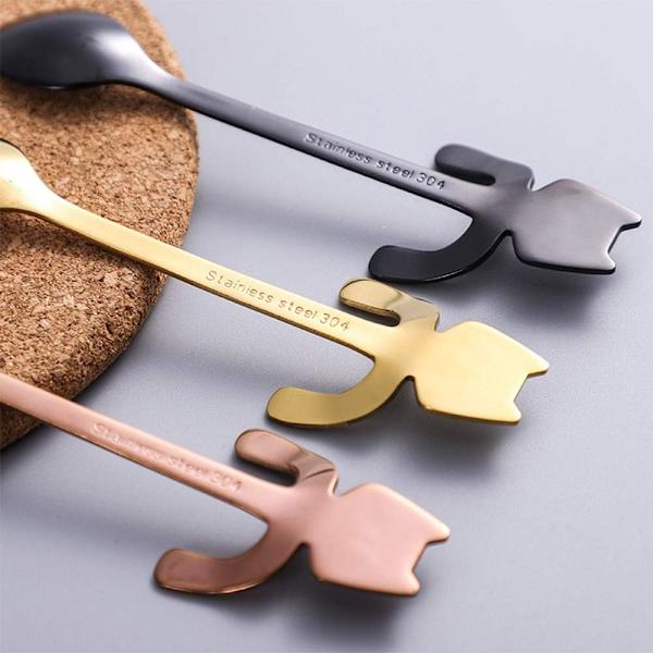 6 Pak Mini Katte Kaffe Skeer, 5 Skeer + 1 Lang Skaft Ske, Rustfrit Stål Hængende Kop Te Skeer Design Rør Ske til Te Dessert Drikkeblandning