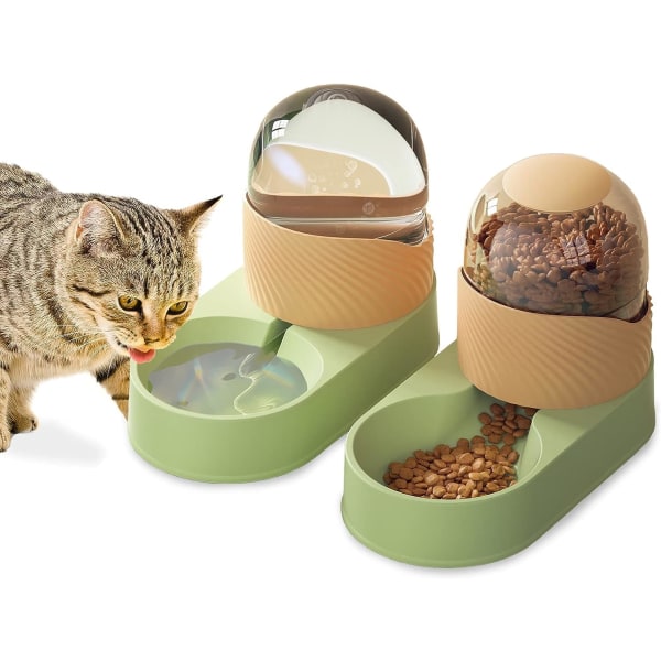 2st automatisk kattmatare, automatisk vattenmatare för husdjur, kattmatare set 2L för små husdjur (grön-orange)