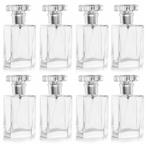 8-pack 30ml/1oz tomma påfyllningsbar parfym Klarglas Atomiser Sprayflaskor - Transparenta fyrkantiga flaskor med Silver Dim Pump - Bärbar för resor