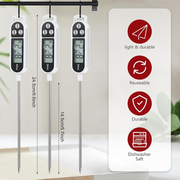 6 st Kötttermometer med snabbavläsning och lång sond 9,65 tum Kök Matlagning Godis Termometer Vattentät Digital Termometer, Vit