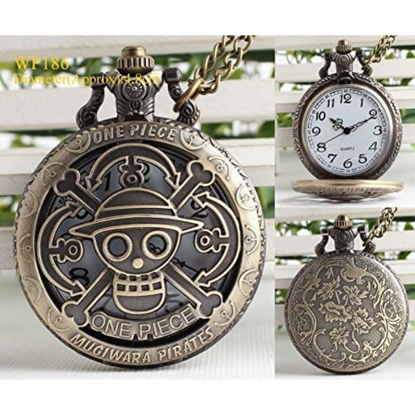 One Piece Anime Vintage Antik Brons Steampunk Quartz Fickur Halsband Hänge