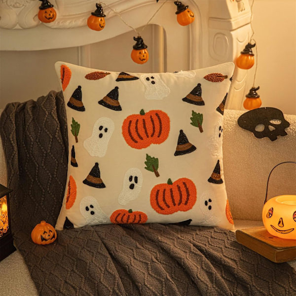 2 kpl Halloween-kurpitsan tyynynpäälliset 18x18 tuumaa, sadonkorjuujuhlan kirjotut tyynynpäälliset, Halloween-päivän olohuoneen sisustustyyny