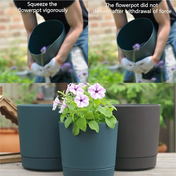 8\" Plantepotter Innendørs Svarte Plastblomsterpotter Med Dreneringshull Og Underfat Moderne Plantebeholdere For Innendørs Planter Sukkulenter Blomster, Svart