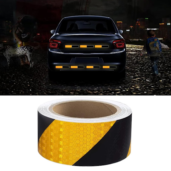 Reflekterende tape, reflekterende sikkerhedsadvarselsmærkatfilm, fluorescerende sikkerhedstape til nattesynlighed 25Mx 5CM tape (sort gul)
