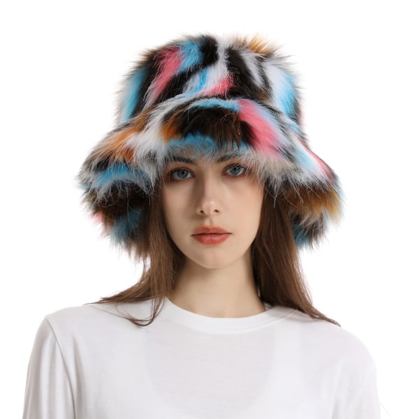 Vinterhatte til kvinder imiteret pels bøttehat Leopardprint Fisherman Hat Cap Vintage varm hat colorful