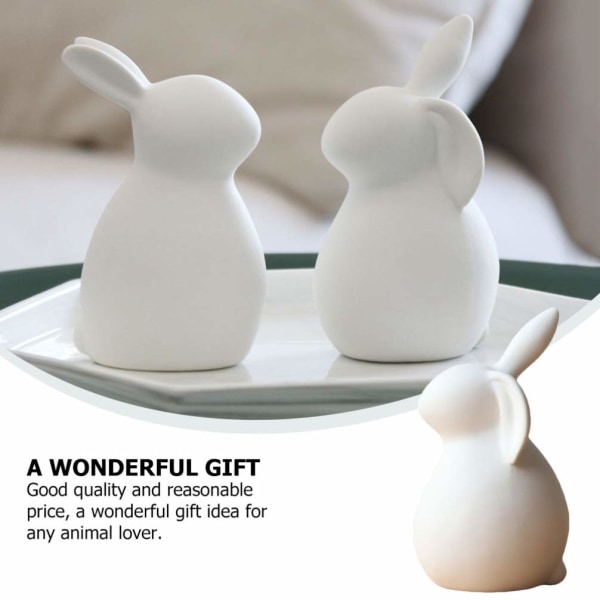Vit keramik kaninstaty Keramisk kaninprydnad Keramiska djur Figurleksaker för skrivbordet Hemmakontor påskdag dekor