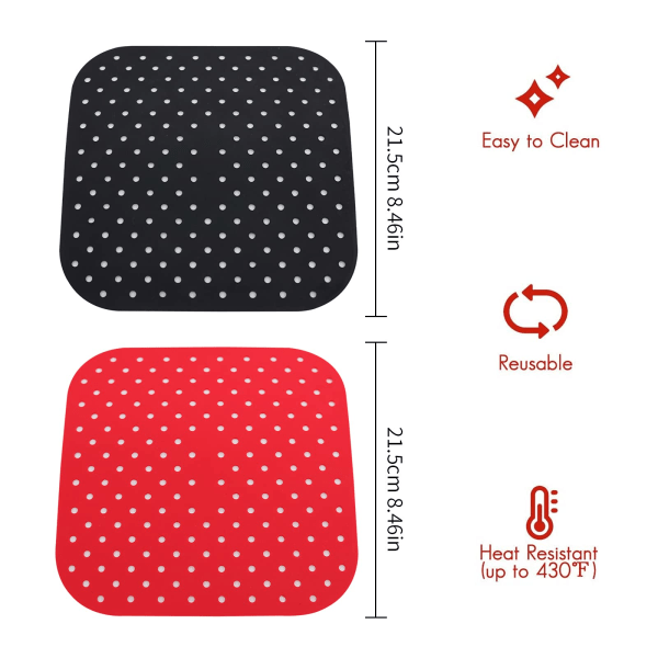 2 Pieces 8.4inch Silicone Air Fryer Liners Square Reusable Air Fryer Mats Non-Stick Air Fryer Pads for Air Fryer Baking Steaming Cooking