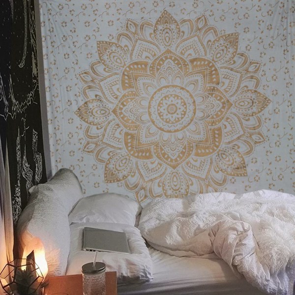 Tapet Mandala, Boho Vægdekoration, Sort Guld Æstetisk Værelse Indretning, Vægklæde Psykedelisk Vægophæng 150×130 cm A 150*130cm