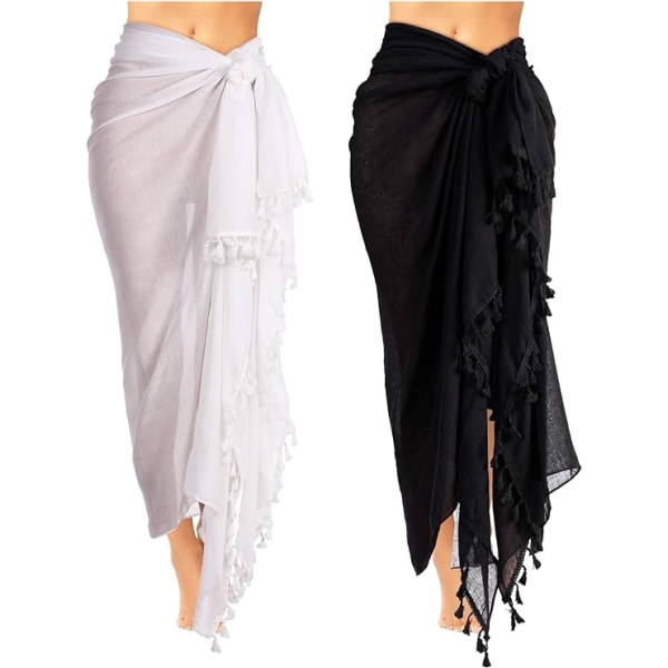 Pack of 2 women's beach long sarong swimsuit with tassel