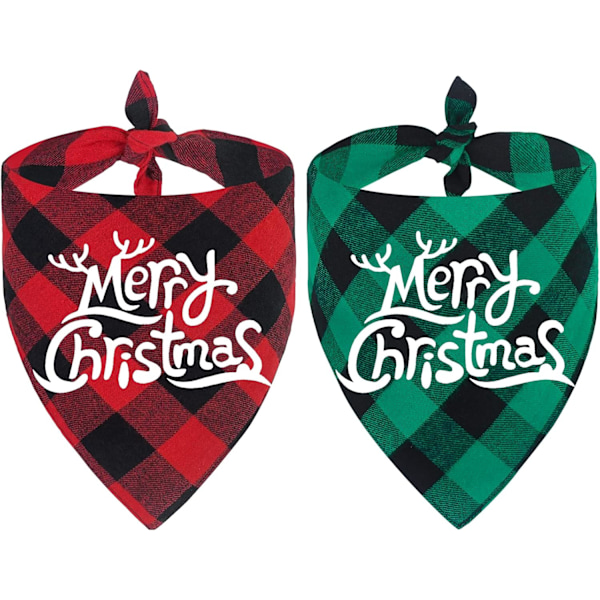 2 Pack Dog Bandana Christmas Classic Buffalo Plaid Pets Scarf Triangle Bibs Kerchief Set Pet Costume Accessories Decoration (Large)