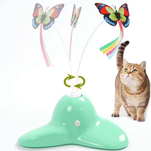 Indoor Interactive Play Teaser kissanlelu 360° sähköisesti pyörivällä perhosella (vihreä) Green