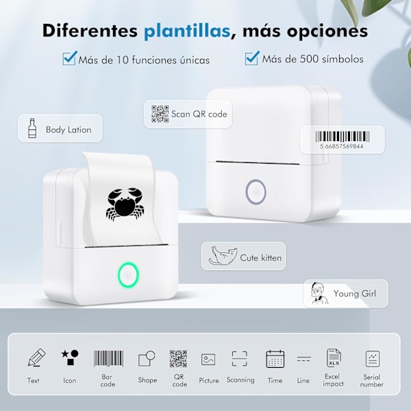 Selvklæbende etiketprinter, etiketprinter, termisk etiketprinter, bærbar Bluetooth-etiketprinter til hjemmebrug med Android- og iOS-enheder