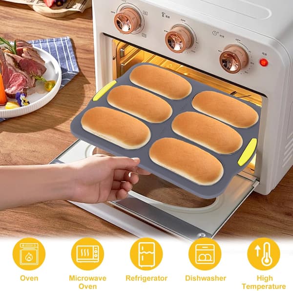 bageform til boller, 6 huller, franskbrødsform, non-stick baguetteform, perforeret bageform til bagning af brød, franskbrød (6-rums grå)