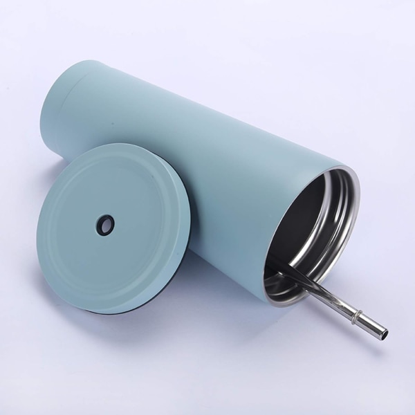 Resemugg i rostfritt stål med sugrör och lock, 750 ml/25 oz reseglas, dubbelvägg vakuumisolerad kopp (ljusblå) Blue