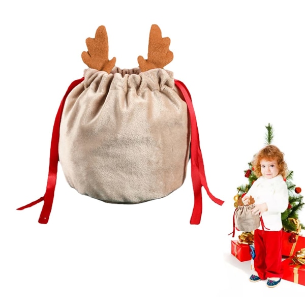 10 Christmas Velvet Gaveposer Jul Snørepose Gevir Gaveposer Julepynt Pose Emballasje Snørepose (B) Khaki