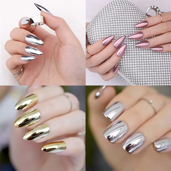 Guld Silver Chrome Nagelpulver Set Nagelkonst Glitter Guld för Nagelkonst Dekoration Design 3D Holografiskt Damm Metallisk Effekt Pigment 2 Lådor