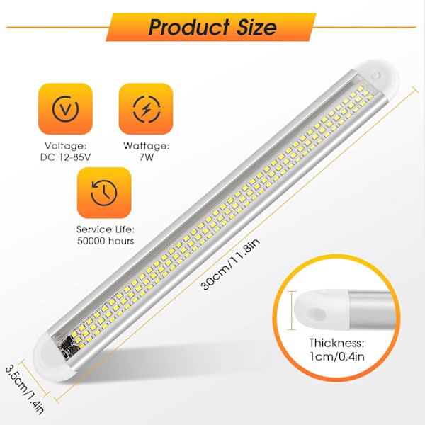 12V-85V LED-innerbelysning 120 LED-billampa med strömbrytare för skåpbil båt (2 stycken)