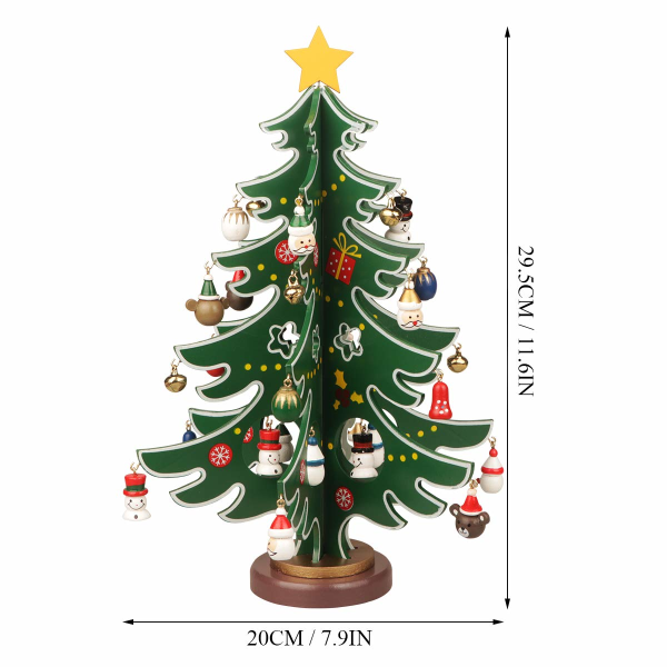 Mini trebordplate juletre julelekesett med 30 mini julepynt og 1 stjerne treplate for julepynt borddekor (L)
