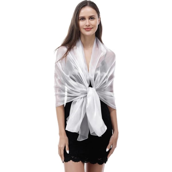 Siden Schalar och Wraps för Kvällsklänningar Dam Sheer Mjuk Brudtärna Bröllop Sjal Fest Organza Stola white