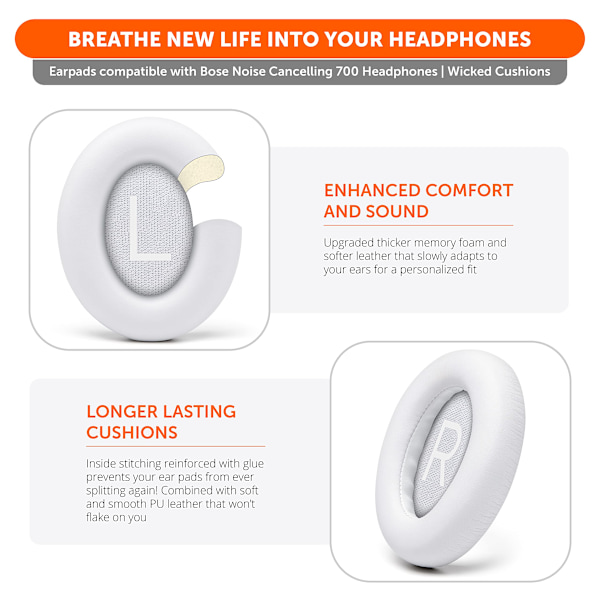 Päivitetyt korvapehmusteet Bose 700 Noise Cancelling -kuulokkeisiin (NC700) - (valkoinen) White