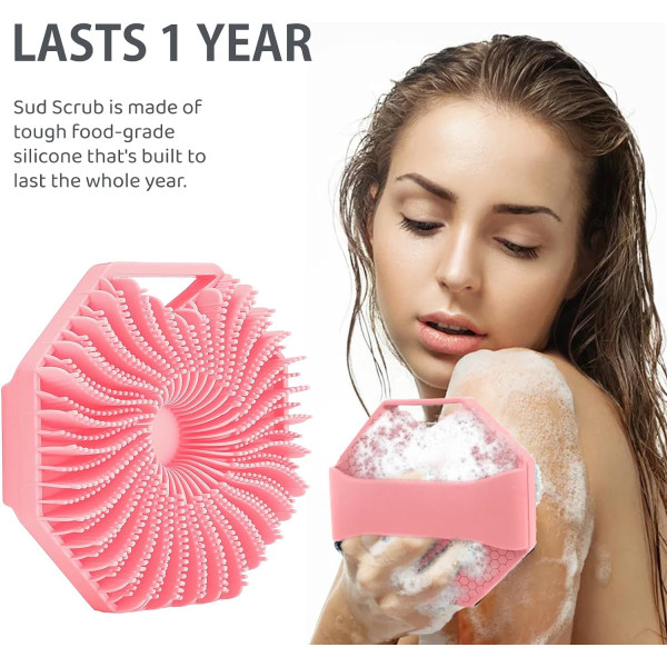 Silikon kroppsskrubber, kroppsskrubber for sensitiv hud, miljøvennlig dusjskrubber for kropp, silikon kroppsbørste for dusjing (rosa) Pink