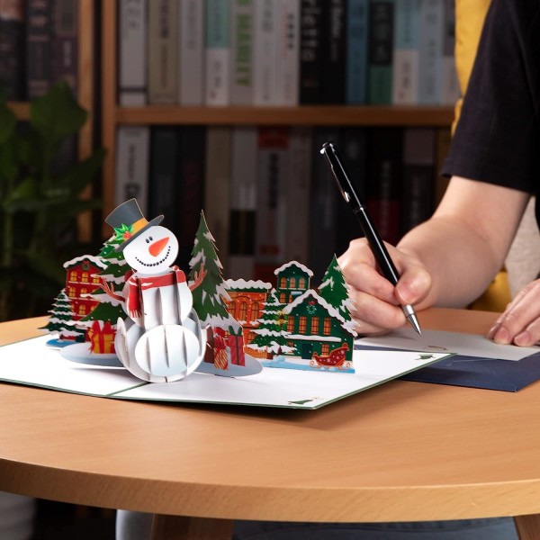 3D Pop Up julekort sæt 3 pakke, rød lastbil, juletræ, snemand, indeholder konvolut og notemærke