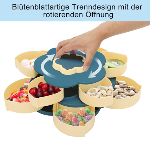 Blomformad roterande godisbox 2-lagers blom snacksbox roterande fruktbricka multifunktionell plastblom snacksbox med telefonhållare