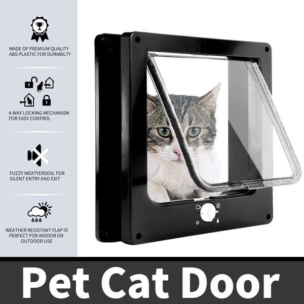 Katteluke, 4-veis magnetisk kjæledyrdør for katter og små hunder, manuell skyvedør for kjæledyr (svart, XL)