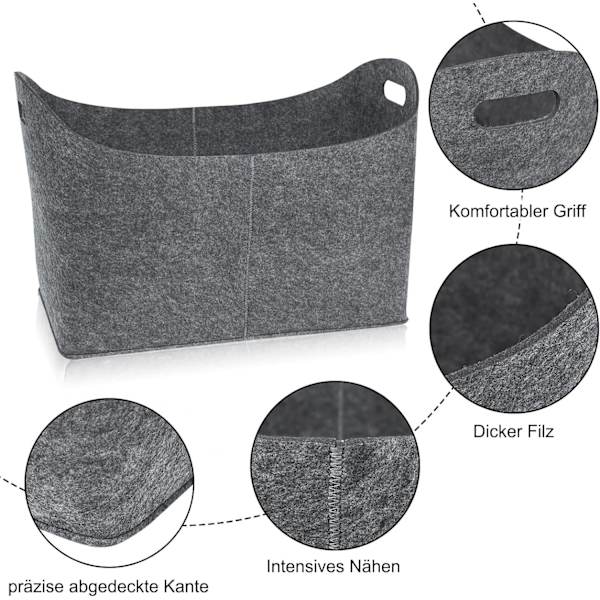 Set med 2 filtvesker for ved, 55 x 30 x 40 cm filt, Lysegrå Grey