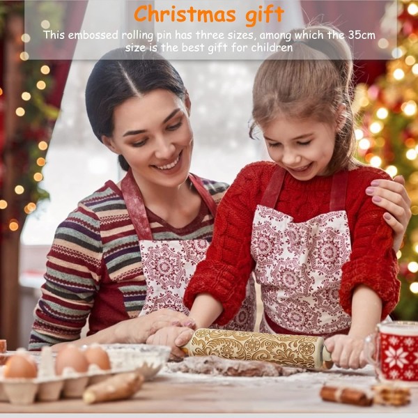 Julekjevle, julepreget mønstret teksturert trekjevle for baking Gravert, Cookie Stamps Roller (Snøfnugg)35CM*5CM 35CM*5CM