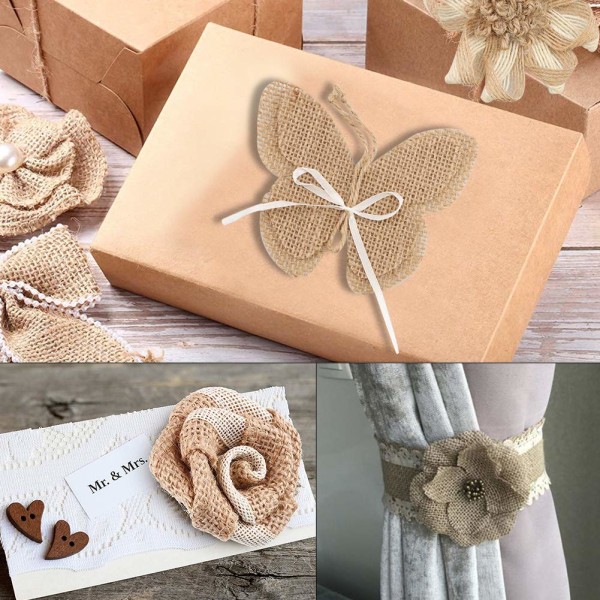 24 kpl säkkikangas Hessian Flowers Set, hääjuhlien sisustukseen kodin koristelu DIY - askarteluihin